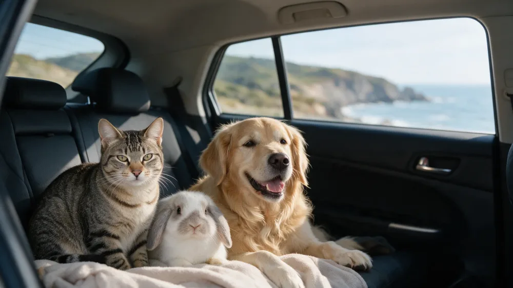 Mascotas viajando cómodas en el auto